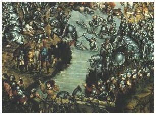 Polish knights and artillery crossing the Orsza river